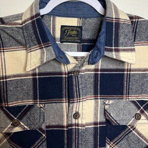 JACHS Button Down Flannel Shirt Mens XL Navy, Burgundy  Plaid LS